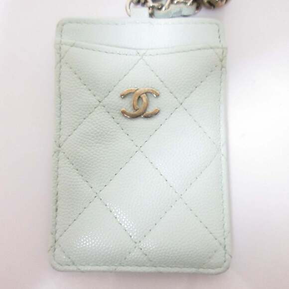 CHANEL Accessories - CHANEL Caviar Leather Matelasse Chain Pass Case with Key Ring, Light Blue, Wo...